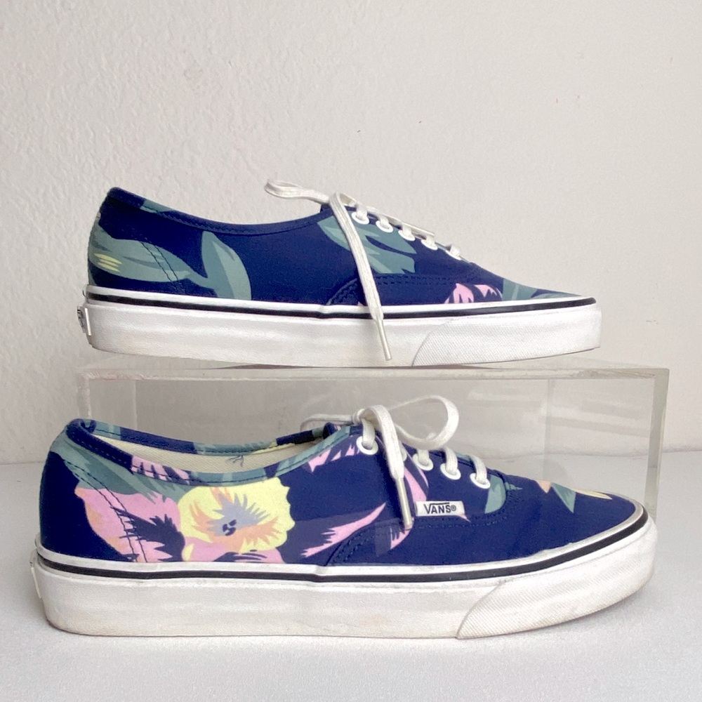 Vans floral blue low top sneakers shoes size 10 - Picture 2 of 9